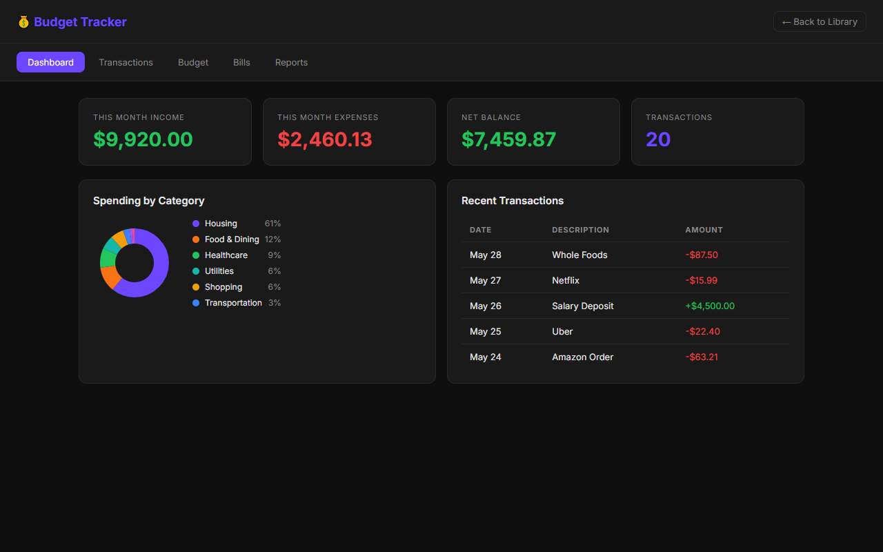 Budget Tracker web app screenshot