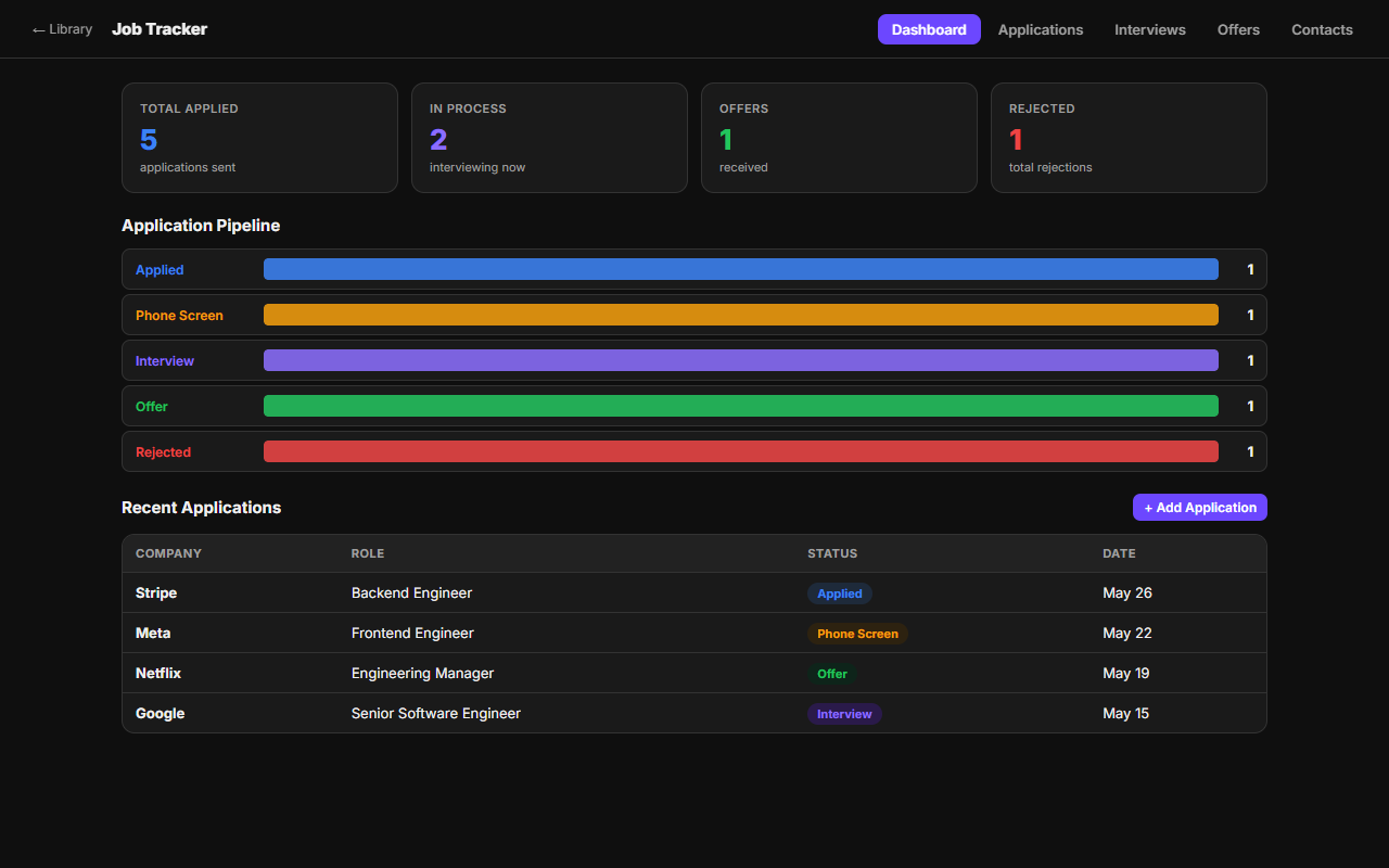 Job Tracker web app screenshot
