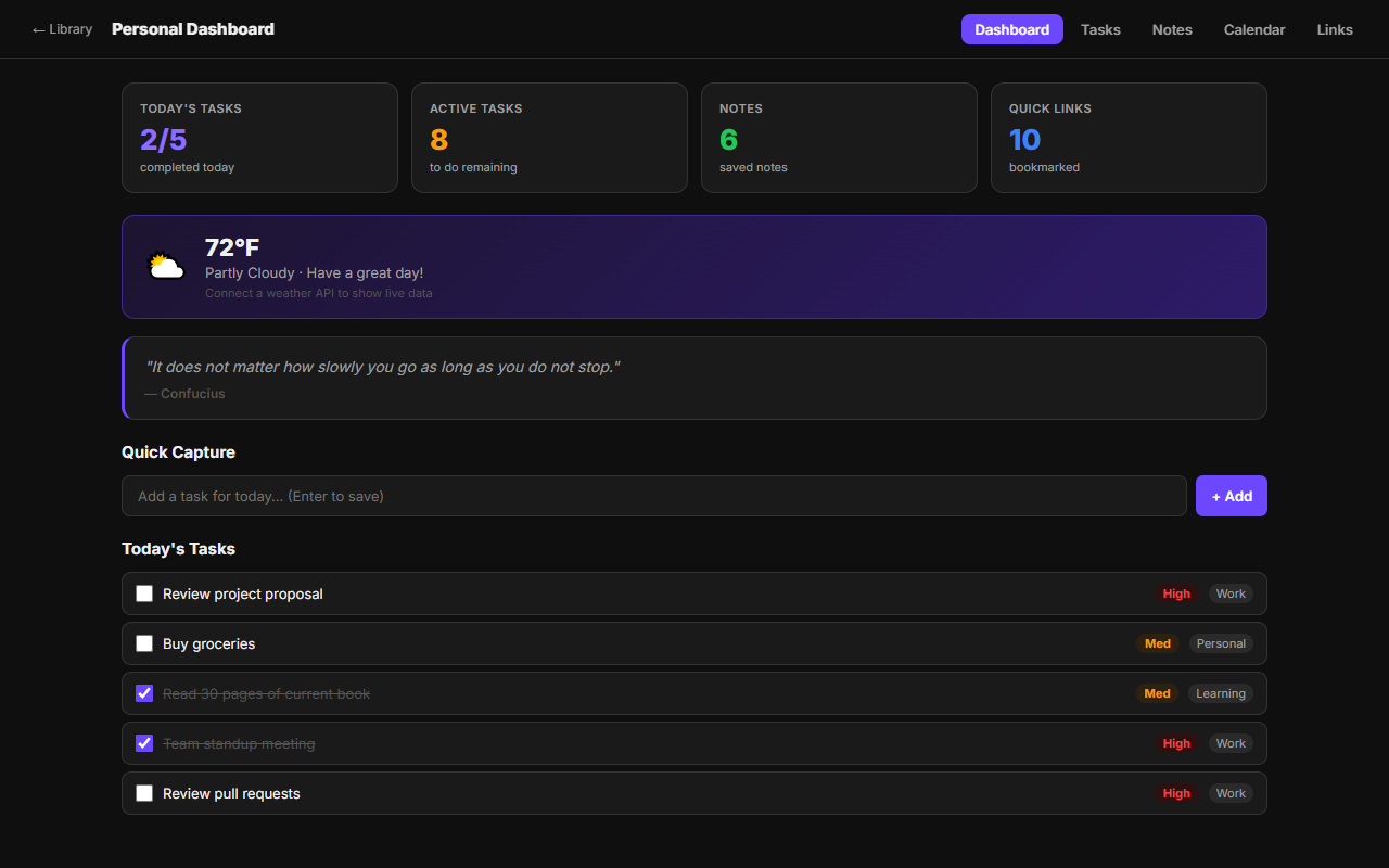 Personal Dashboard preview